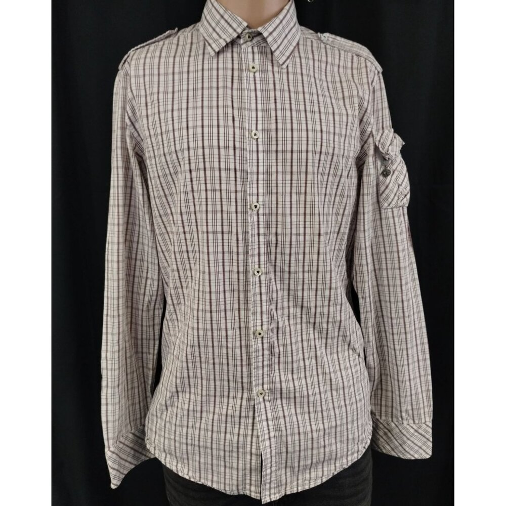 Diesel Men's Brown/White Plaid Shirt/Button Up SizeM SKU3343